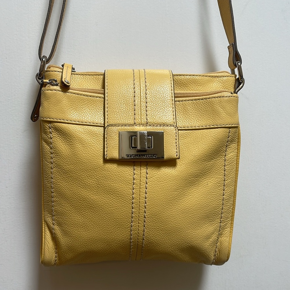 Tignanello yellow leather adjustable crossbody bag